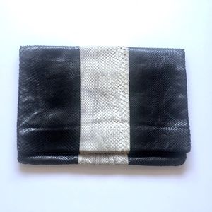 Leather snakeskin fold over new clutch bag